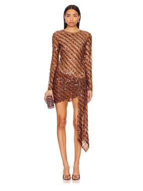 Camila Coelho Cataleya Sequin Asymmetrical Long-Sleeve Mini Dress